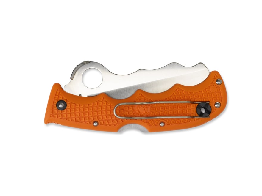 Spyderco Assist Assisted Opening Folding Knife 3.687″ Sheepsfoot Point Partially Serrated VG-10 Stainless Steel Blade FRN Handle Orange For Sale
