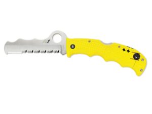 Spyderco Assist Salt Assisted Opening Folding Knife 3.687″ Sheepsfoot Point Partially Serrated H-1 Stainless Steel Blade FRN Handle Yellow For Sale