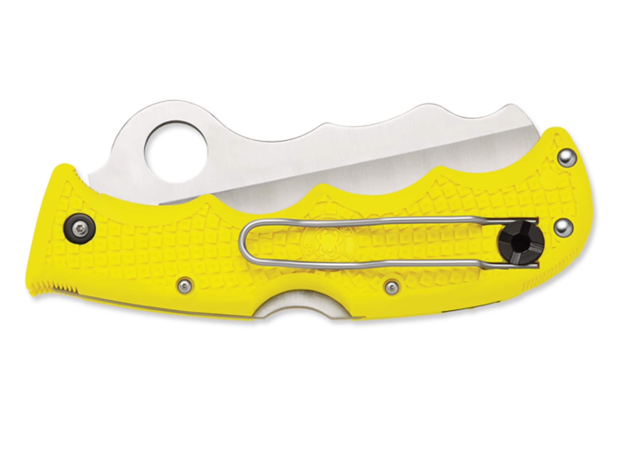 Spyderco Assist Salt Assisted Opening Folding Knife 3.687″ Sheepsfoot Point Partially Serrated H-1 Stainless Steel Blade FRN Handle Yellow For Sale
