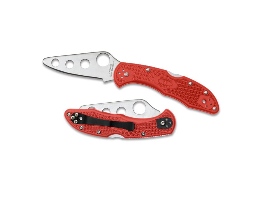 Spyderco Delica 4 TrainerTactical Folding Knife 2.75″ AUS-6 Stainless Steel Training Blade Polymer Handle Red For Sale