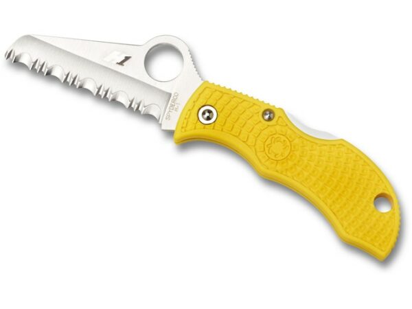 Spyderco Manbug Rescue Salt Folding Knife 1.9″ SpyderEdge Sheepsfoot H-1 Steel Blade FRN Handle Yellow For Sale