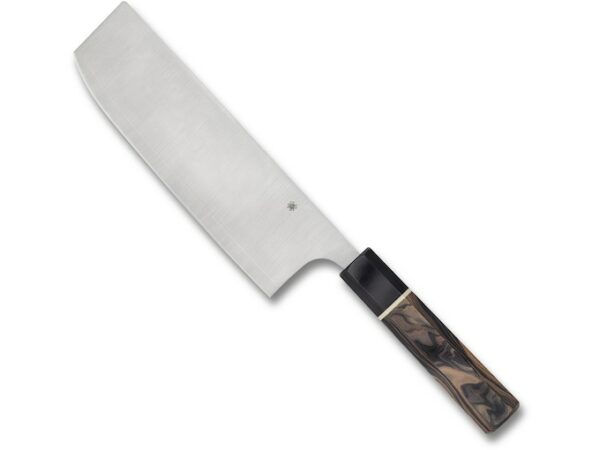 Spyderco Murray Carter Itamae Series Nakiri Fixed Blade Knife 7.28″ Plain Clip Point Laminated Steel Satin Blade G-10 Handle Brown For Sale