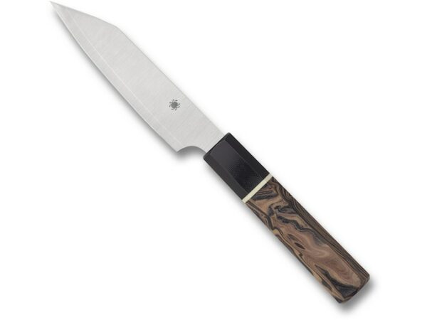 Spyderco Murray Carter Itamae Series Petty Fixed Blade Knife 4.59″ Plain Clip Point Laminated Steel Satin Blade G-10 Handle Brown For Sale