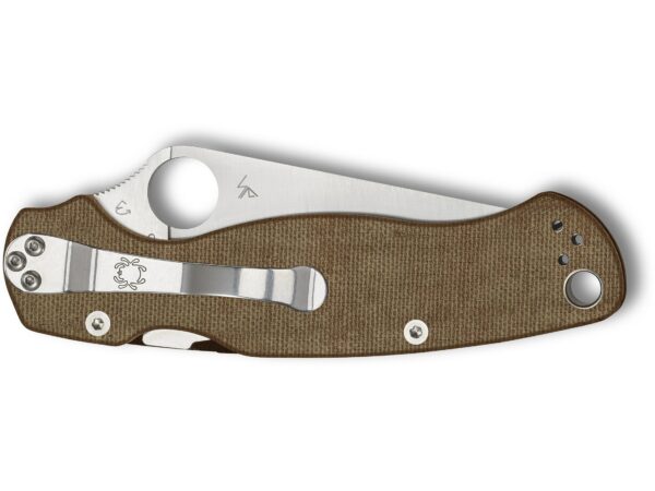 Spyderco Para Military 2 Folding Knife 3.47″ Leaf CPM-CRUWEAR Satin Blade Micarta Handle Brown For Sale