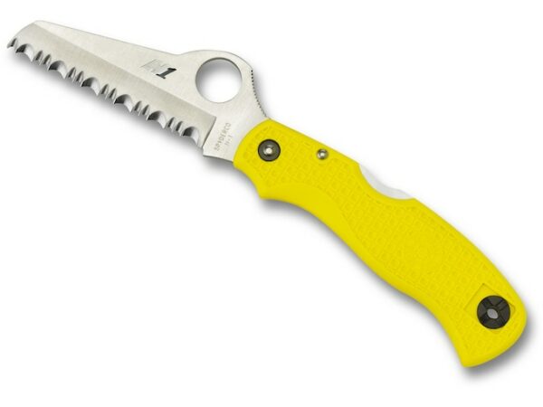 Spyderco Saver Salt Folding Knife 3.09″ Fully Serrated Hawkbill H1 Stainless Satin Blade Fiberglass Reinforced Nylon (FRN) Handle Yellow For Sale