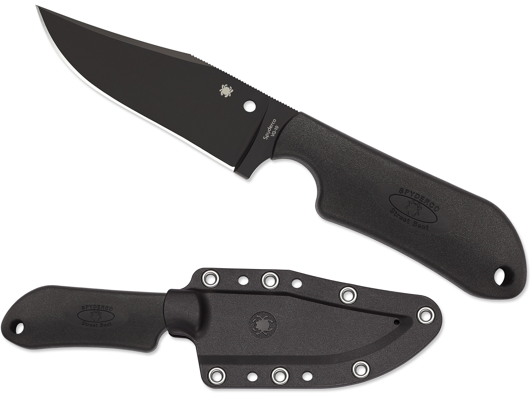 Spyderco Street Beat Fixed Blade Knife 3.5″ Drop Point VG-10 Steel Blade FRN Handle Black For Sale