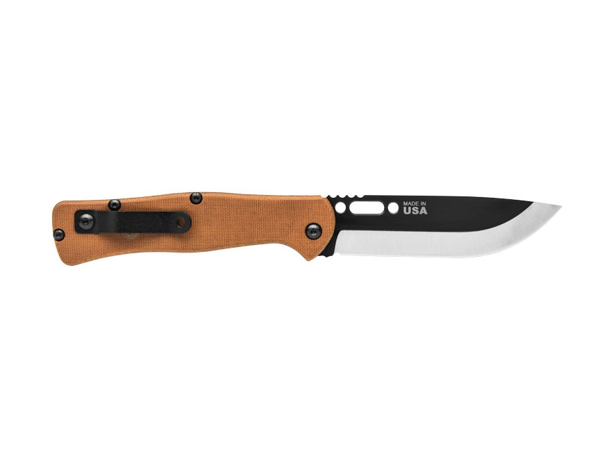 TOPS Fieldcraft Folding Knife 4.38″ Drop Point 1095 High Carbon Alloy Blade Canvas Micarta Handle Tan For Sale
