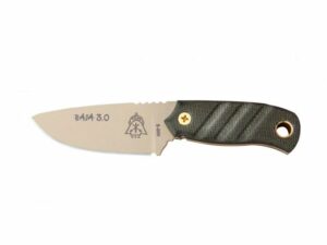 TOPS Knives Baja 3 Fixed Blade Knife 3″ Coyote Tan Drop Point 1095 High Carbon Alloy Blade Canvas Micarta Handle Green For Sale