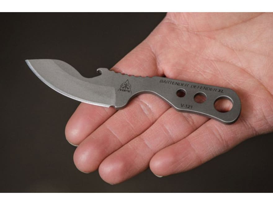 TOPS Knives Bartender Defender XL Fixed Blade Knife 2.13″ Drop Point 1095 High Carbon Alloy Blade Skeletonized Handle Black For Sale