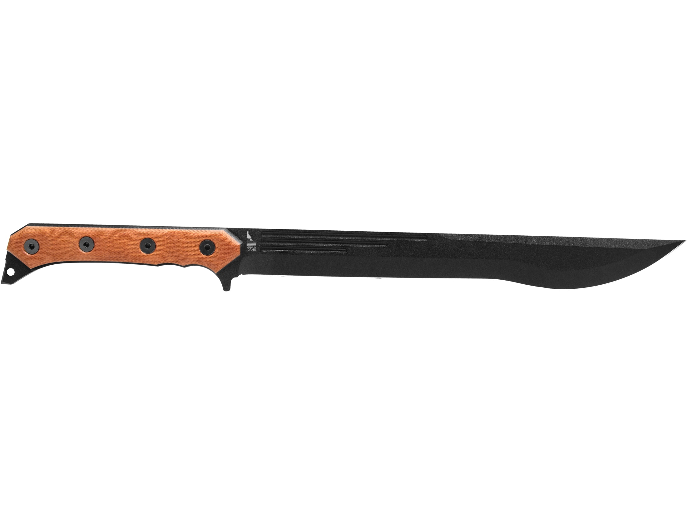 TOPS Knives CUMA Kage Short Sword 15.5″ Drop Point 1095 Carbon Black Traction Coating Blade Canvas Micarta Handle Tan For Sale