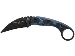 TOPS Knives Devil’s Claw 2 Fixed Blade Knife 3.13″ Black Karambit 1095 Steel Blade G-10 Handle Blue/Black For Sale