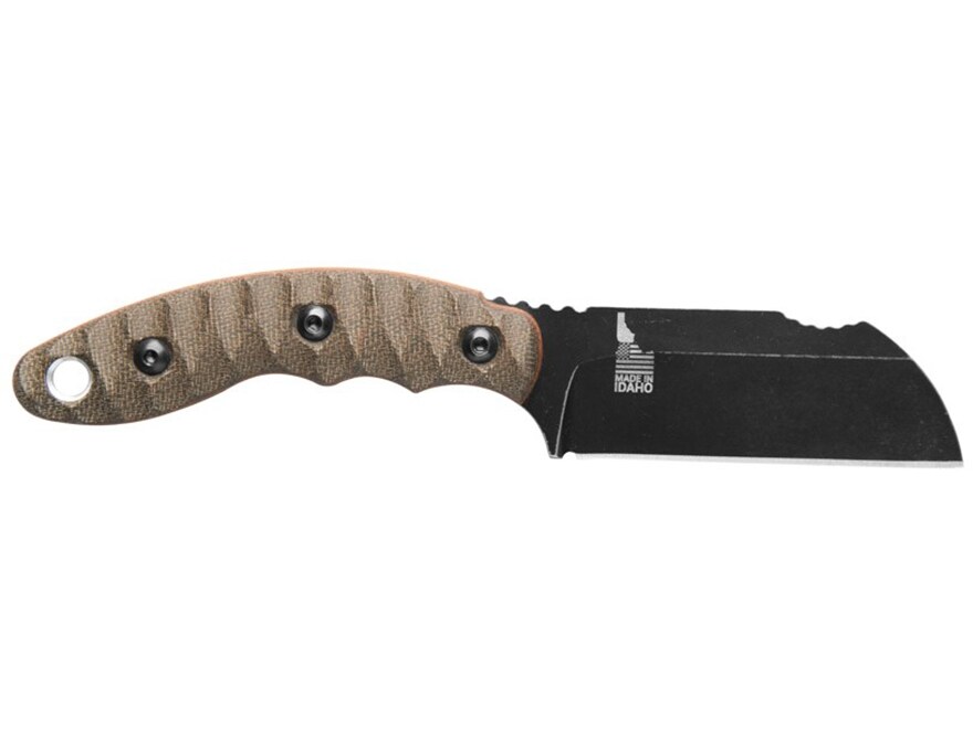 TOPS Knives Sheep Creek Fixed Blade Knife 3.75″ Sheepsfoot 154CM Black Blade Canvas Micarta Handle Green/Tan For Sale
