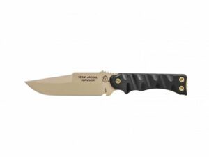 TOPS Knives Team Jackal Survivor Fixed Blade Knife 5″ Coyote Tan Clip Point 1095 High Carbon Alloy Blade G-10 Handle Black For Sale