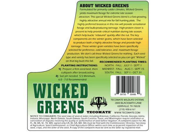 Tecomate Wicked Greens Annual Food Plot Seed 4.75 lb For Sale