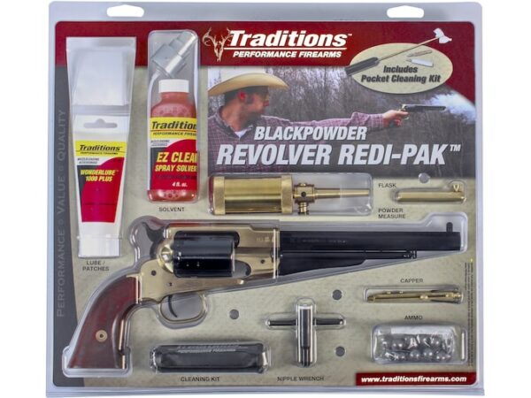 Traditions 1858 Army Redi-Pak Black Powder Revolver 44 Caliber 8″ Blued Barrel Brass Frame Walnut Grips For Sale
