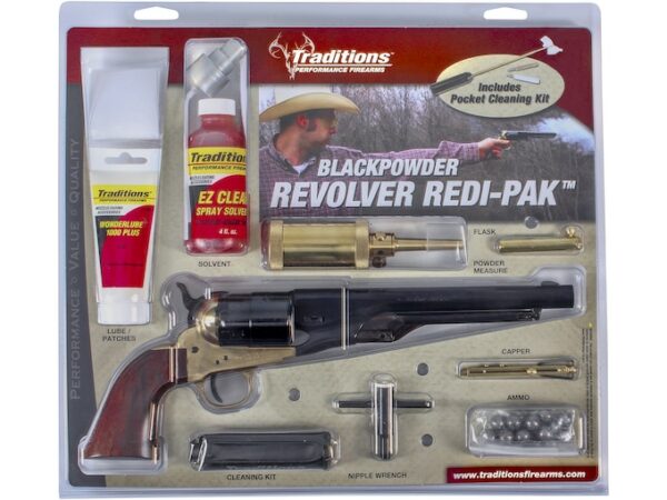 Traditions 1860 Army Redi-Pak Black Powder Revolver 44 Caliber 8″ Blued Barrel Brass Frame Walnut Grips For Sale