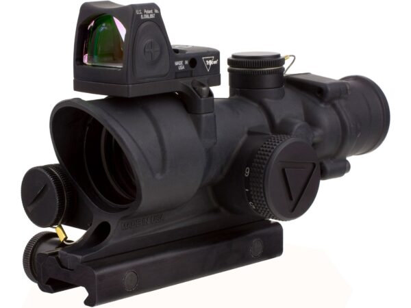 Trijicon ACOG Rifle Scope 4x 32mm LED Illuminated Red Crosshair 223 Remington Reticle with 3.25 MOA RMR Type 2 Adjustable LED Red Dot Sight and Colt Knob Thumbscrew Mount Matte For Sale