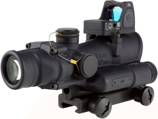 Trijicon ACOG Rifle Scope 4x 32mm LED Illuminated Red Crosshair 223 Remington Reticle with 3.25 MOA RMR Type 2 Adjustable LED Red Dot Sight and Colt Knob Thumbscrew Mount Matte For Sale