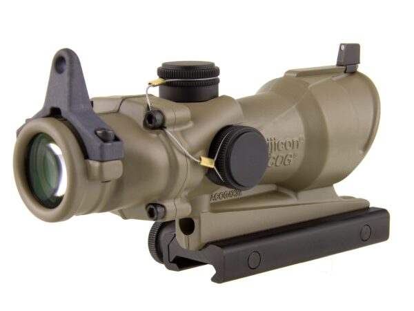 Trijicon ACOG TA01-D Rifle Scope 4x 32mm Tritium Illuminated Amber Crosshair 223 Remington Reticle with Iron Sights and TA51 Flattop Mount For Sale