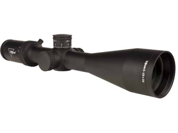 Trijicon Tenmile Rifle Scope 30mm Tube 5-25x 50mm Illuminated Red MRAD Center Dot Reticle Exposed Elevation with Return to Zero Turret Matte For Sale