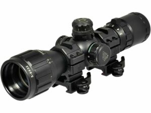 UTG Bugbuster Scope 3-9x 32mm Adjustable Objective 3 Color Illuminated Mil-Dot Reticle with Max Strength Rings Matte For Sale