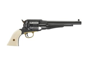Uberti 1858 New Army Black Powder Revolver 44 Caliber 8″ Barrel Engraved Frame Ivory Grips For Sale