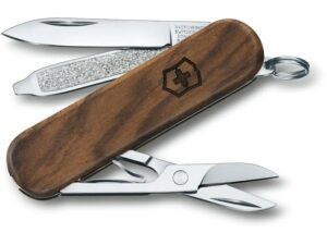 Victorinox Swiss Army Classic SD Folding Pocket Knife 7 Function Stainless Steel Blade Walnut Handle Wood For Sale