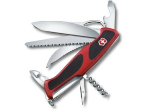 Victorinox Swiss Army Ranger 57 Hunter Grip Folding Pocket Knife Stainless Steel Blade Polymer Handle Red/Black For Sale