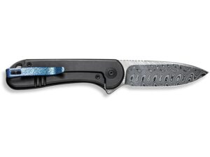 WE Knife Elementum Folding Knife 2.96″ Drop Point Damasteel Hakkapella Blade Titanium Handle Black For Sale