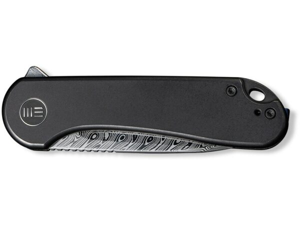 WE Knife Elementum Folding Knife 2.96″ Drop Point Damasteel Hakkapella Blade Titanium Handle Black For Sale