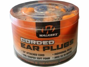 Walker’s Corded Foam Ear Plugs (NRR 32 dB) Bucket of 50 Individually Packaged Pairs Orange For Sale