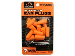 Walker’s Soft Foam Ear Plugs (NRR 32dB) with Aluminum Carry Canister Package of 7 Pairs For Sale